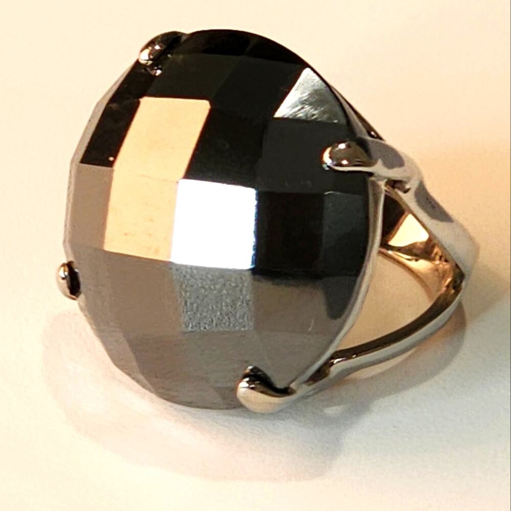 Faceted Hematite Stainless Steel Ring, Size 6